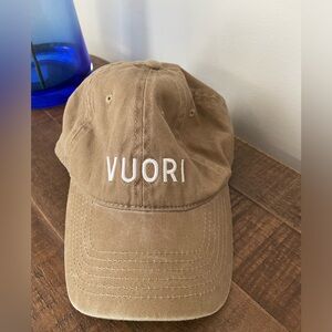 NWOT- Vuori Khaki & White Baseball Cap Dad Hat Spellout Unisex